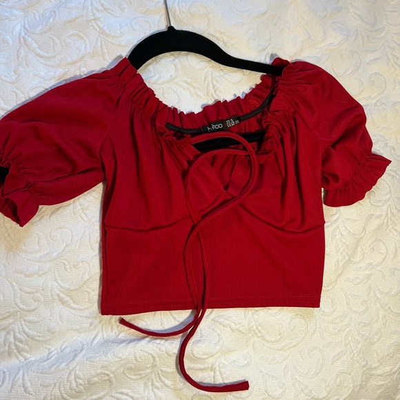 NEW BooHoo red TALL BANDAGE PEASANT CORSET TOP - Picture 3 of 4